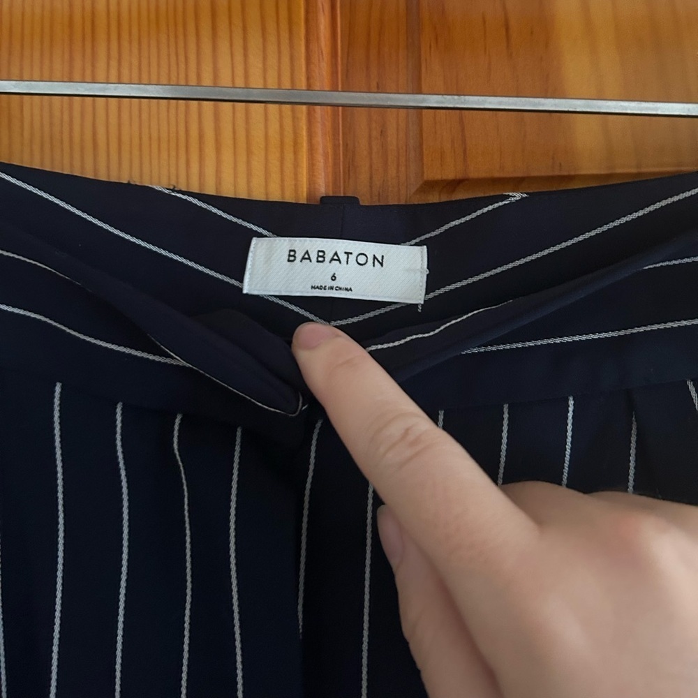 Aritzia Babaton Modesto Dark Blue Pinstripe High Waisted Cropped Pants - Picture 3 of 7